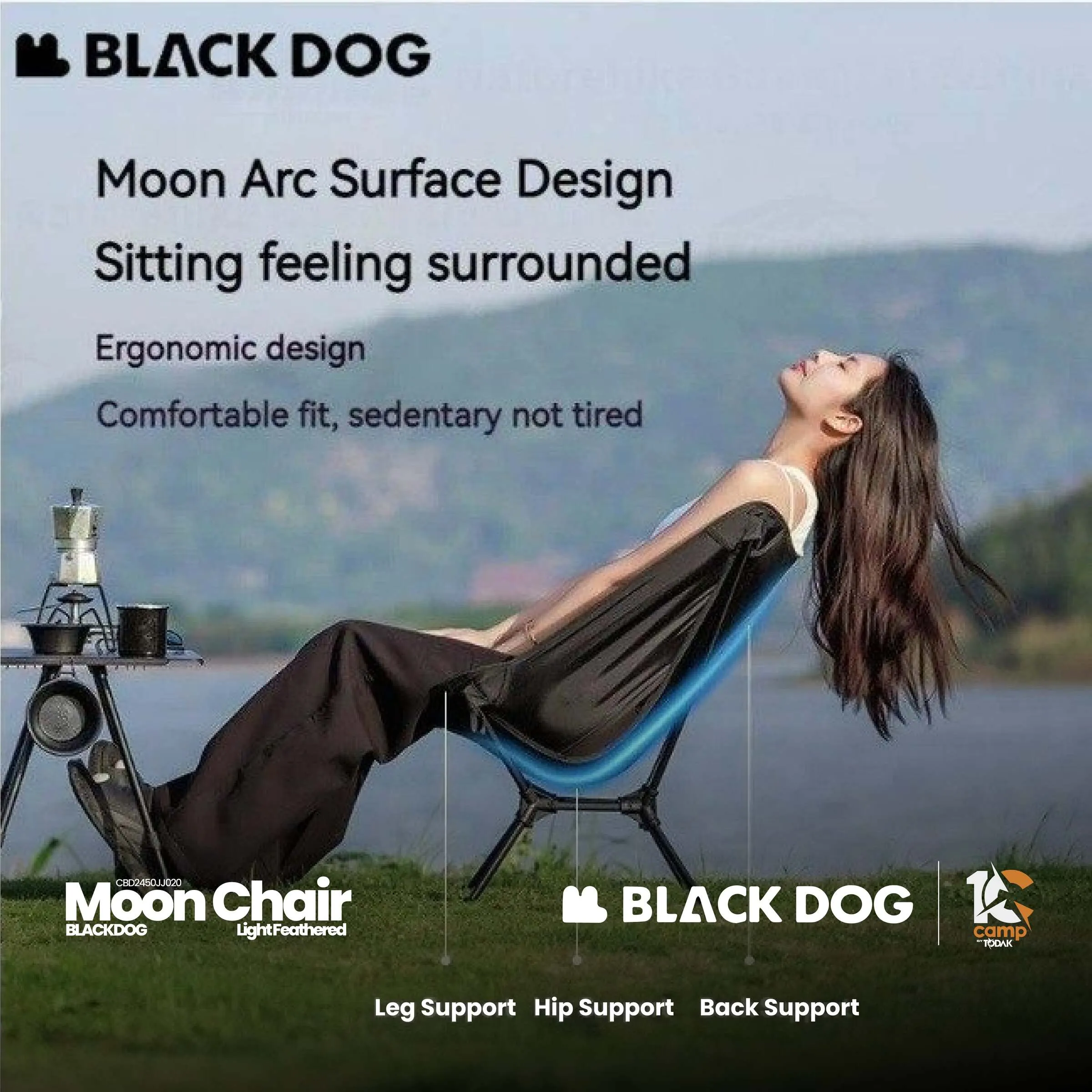 Kerusi Camping Ringan Blackdog Light Feathered Moon Chair