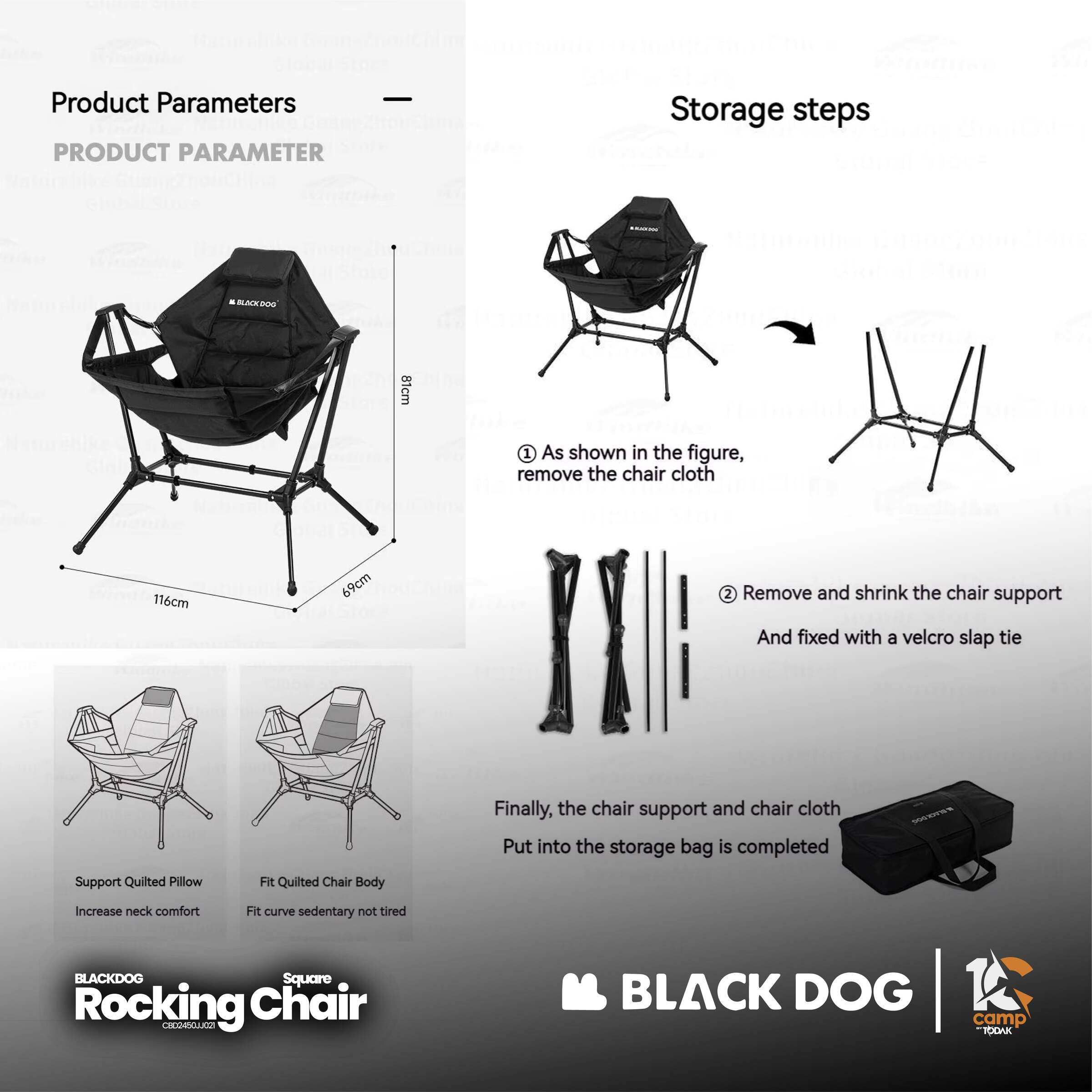Kerusi Goyang Lipat Blackdog Square Rocking Chair