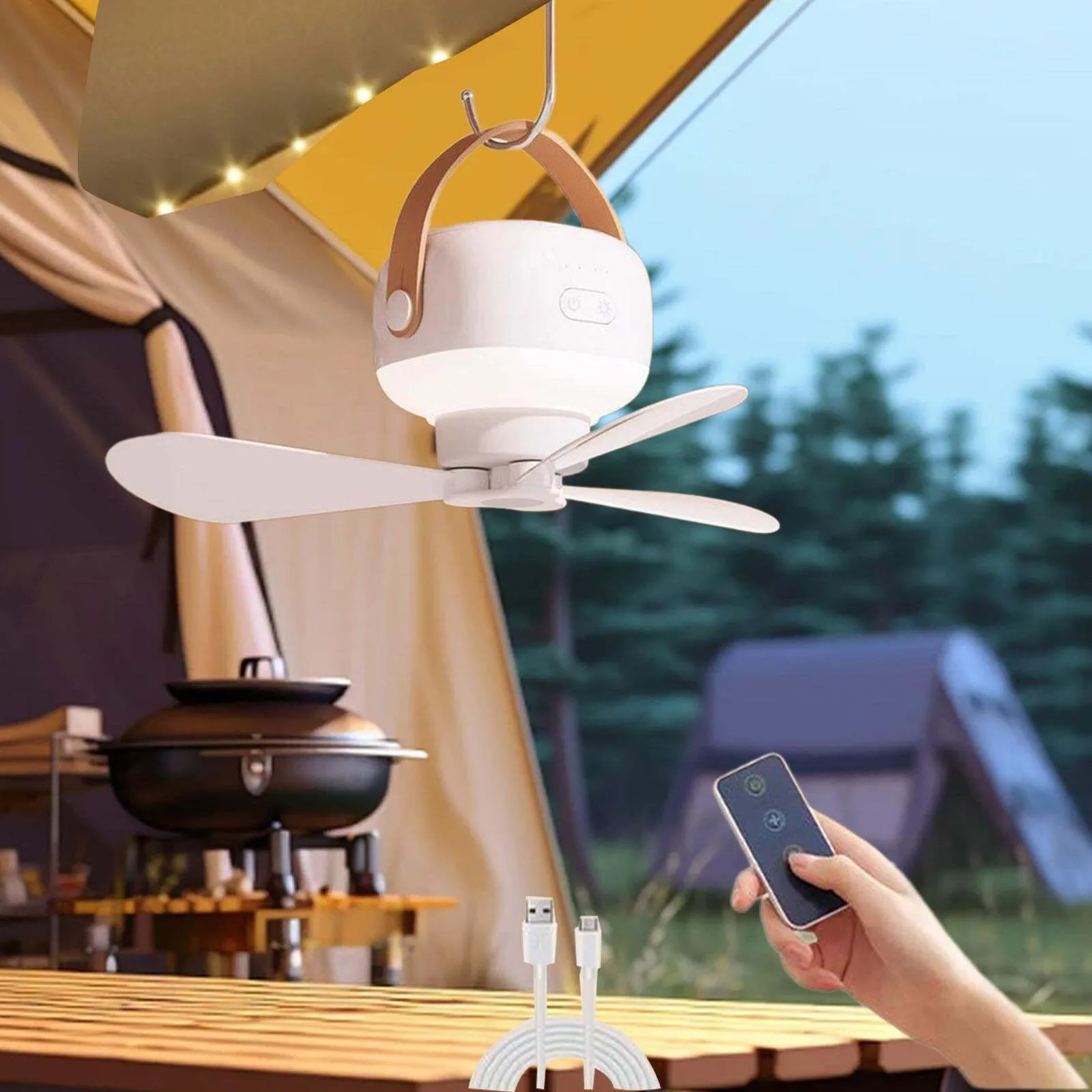 Kipas Siling Mini Camping dengan Lampu LED M35