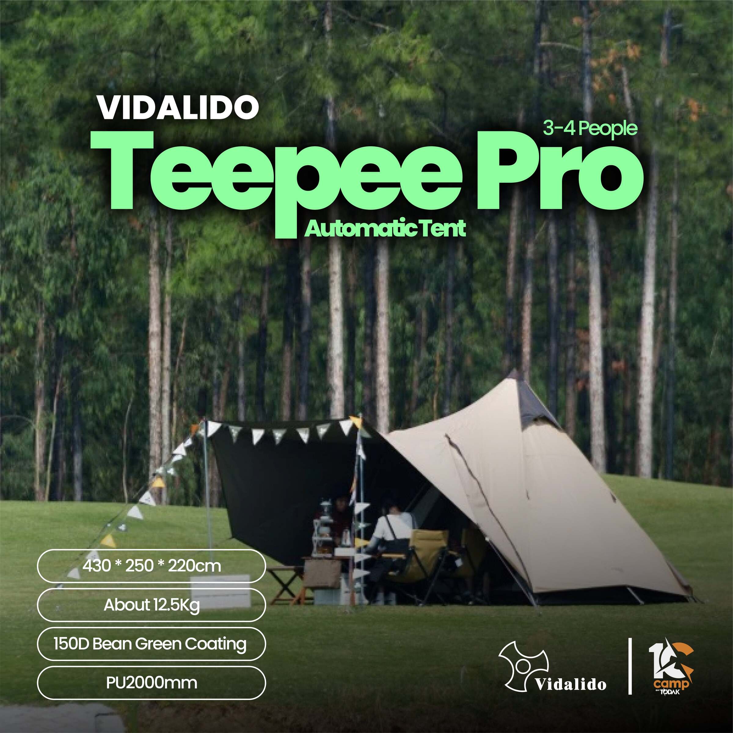 Khemah Teepee Automatik Vidalido Pro