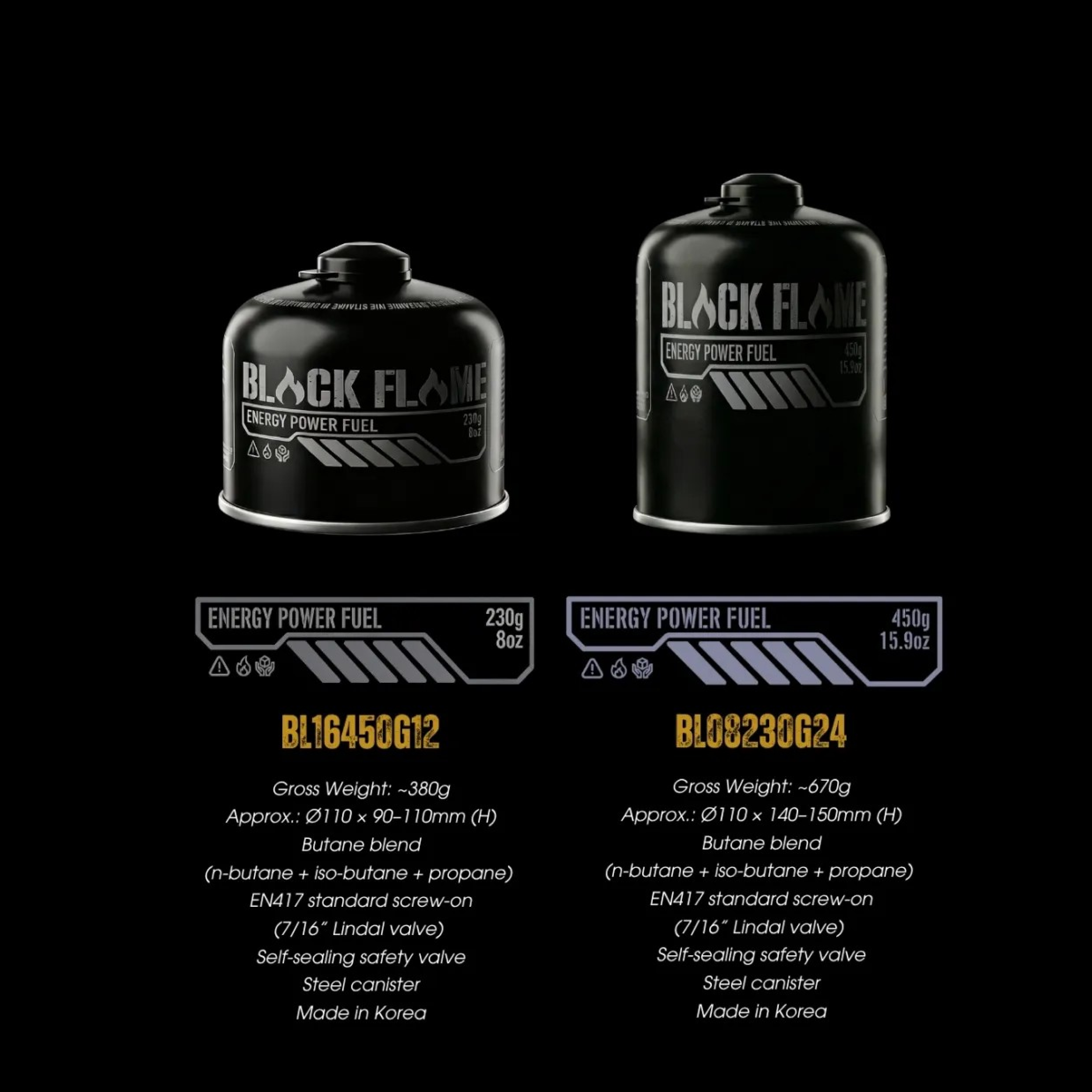 Gas Butana Black Flame 230g (8oz) EN417